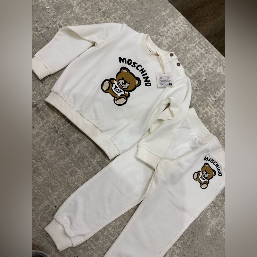 Moschino Kids Cream Bear Print Joggers Set